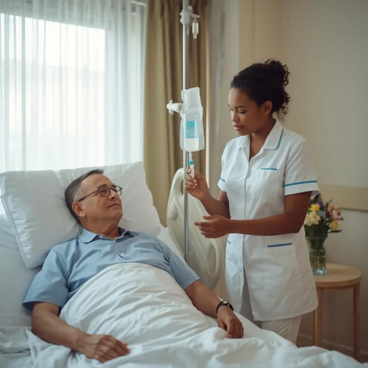 A nurse recording a patient's readings during a home visit